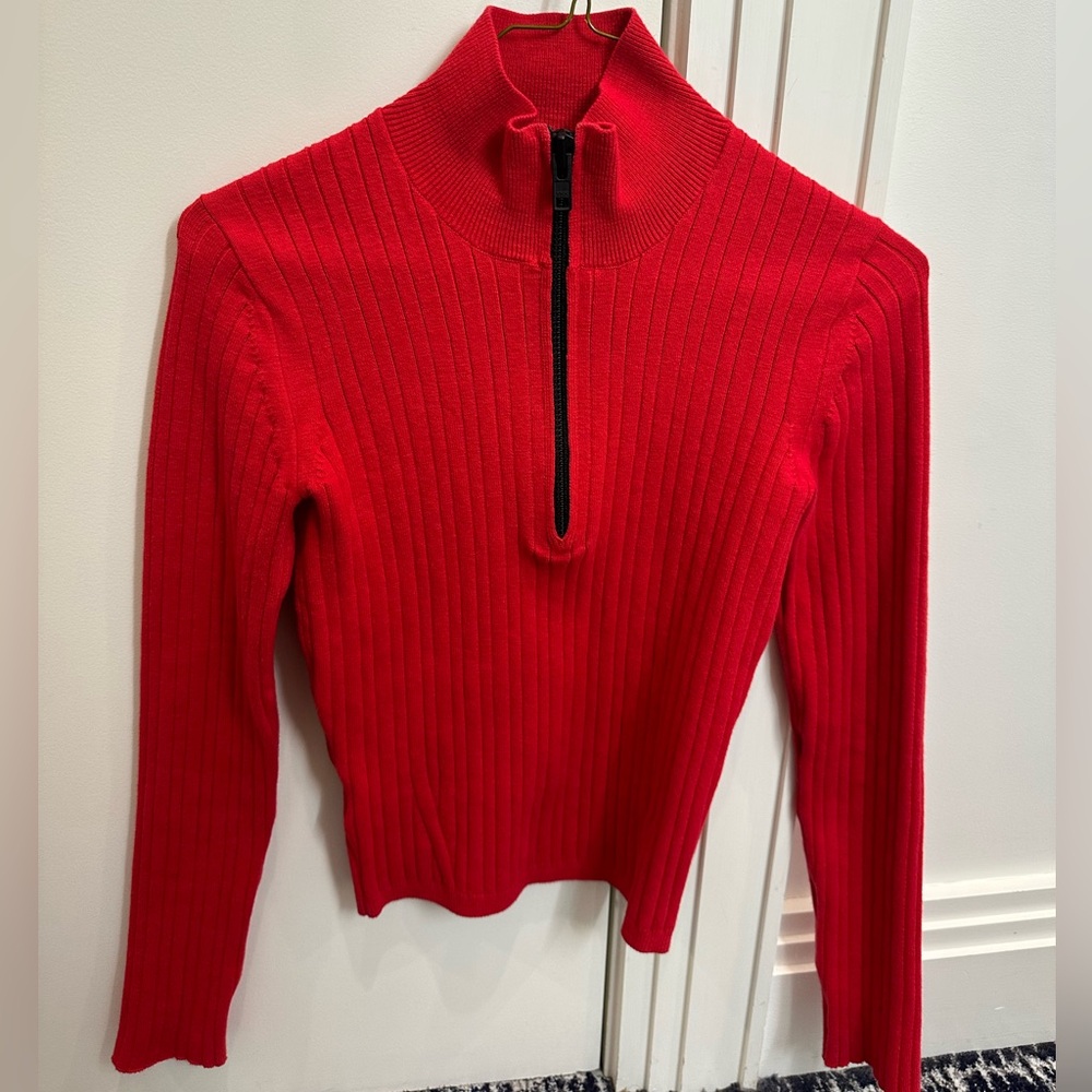 KSUBI Red Ribbed Half-Zip Sweater